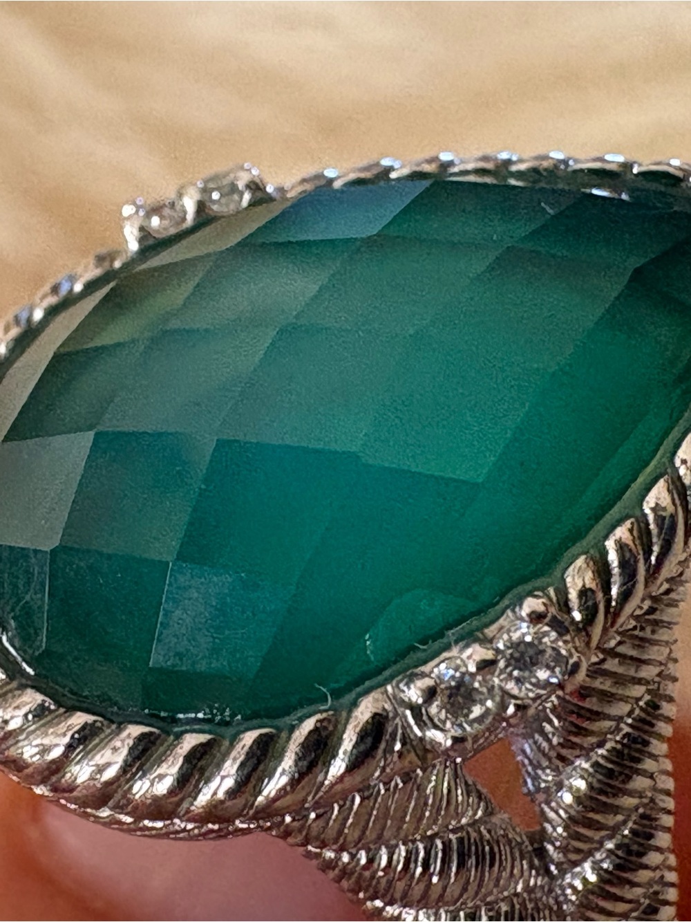 Judith Ripka Sterling Silver Green Goddess Teardrop Chalcedony Filigree Ring - 9 - Picture 5 of 8